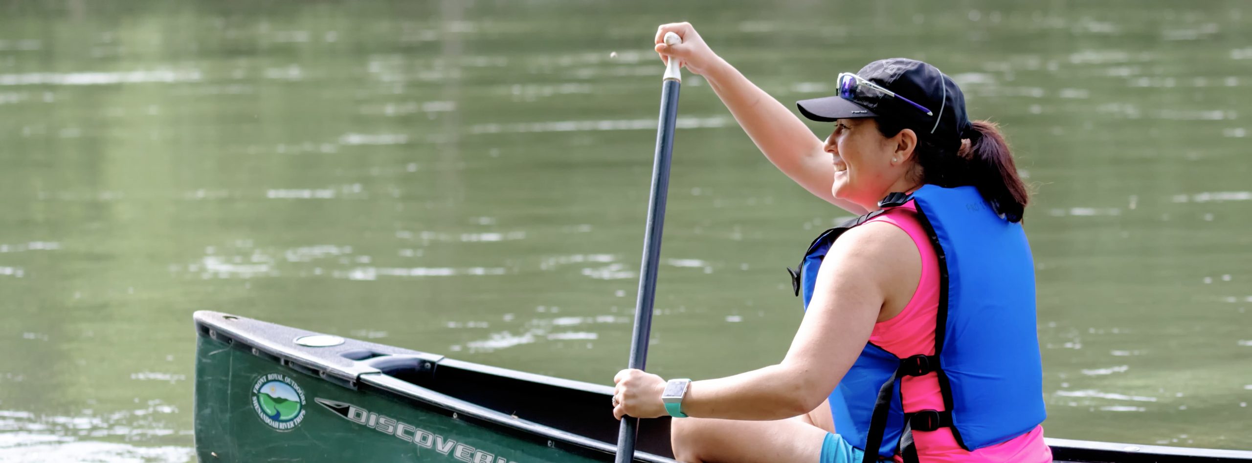 a woman canoeing in Virginia