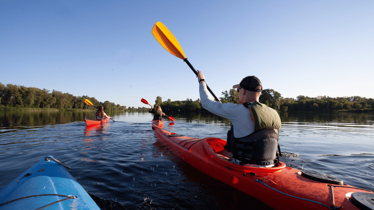 group kayaks in chesapeake bay
